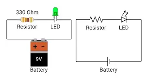 circuito exemplo de como ligar um led com bateria 9V