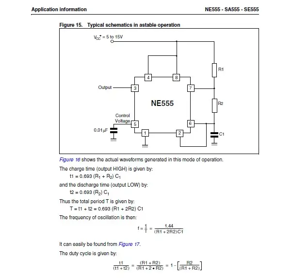 Circuito astavel com 555 e formula de frequencia