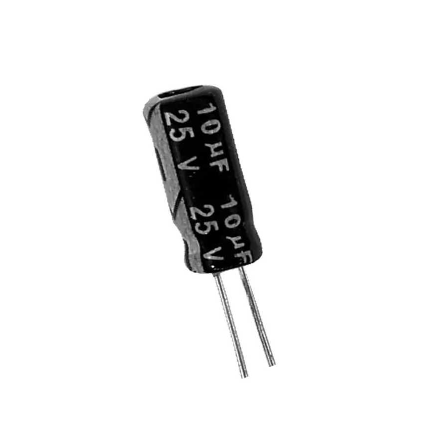 Imagem real capacitor eletrolítico de 10uF por 25V