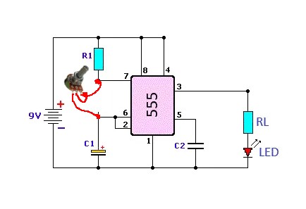 Circuito pisca led controlado por potenciometro